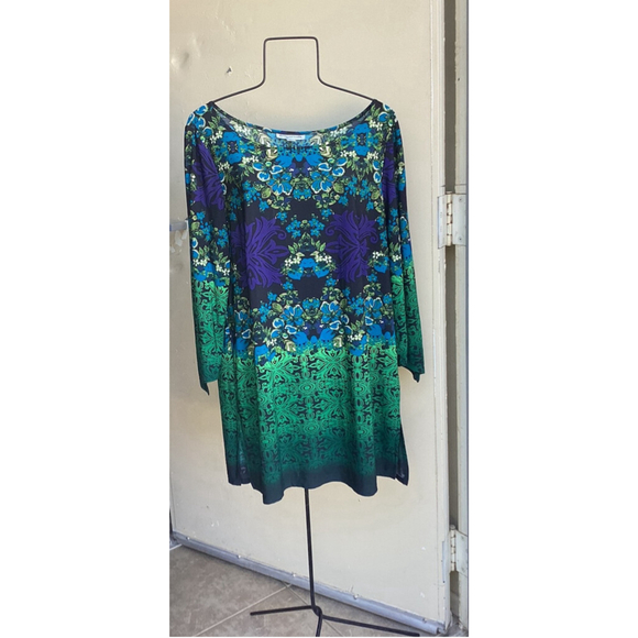 Danny and Nicole Blouse Top green Blue Floral Geometric Plus Size 16W EUC - Picture 1 of 9